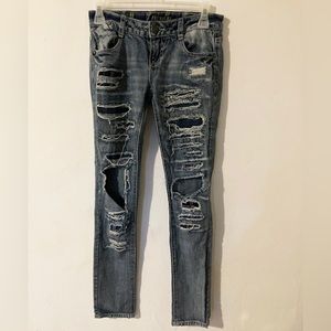 Distressed Ripped Skinny Jeans - Mid-Rise- Size 0
